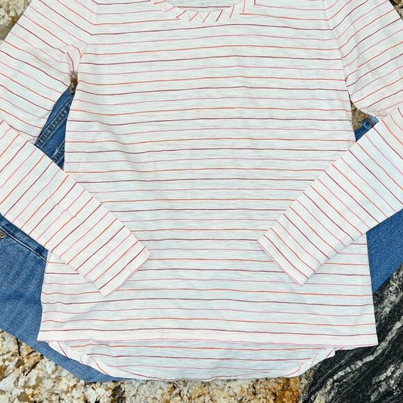 NWT LOFT White W/Pink, Orange & Red Stripes Long Sleeve Cotton Tee - SIZE SMALL - Picture 5 of 8